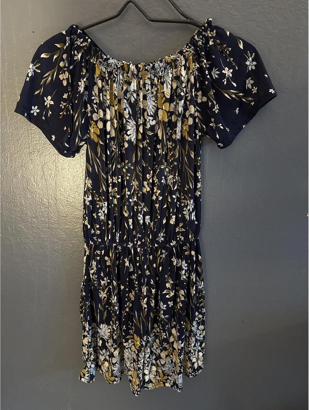 c-mode Women's Navy Floral Off Shoulder Short Dress Romper